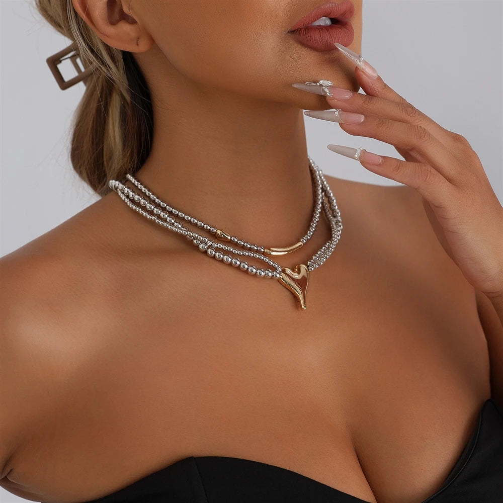 Fashion Heart Shaped Layered Wearing Sweet Spicy Necklaces for Girls Trendy Stylish Jewelry for Women Ladies Accessories Chic