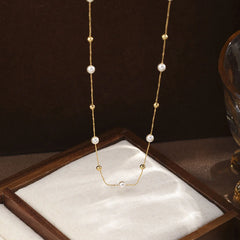 Fashion Glass Pearl Copper Beads Necklaces for Girls Simple Elegant Classic French Style Jewelry for Women Ladies Wholesale