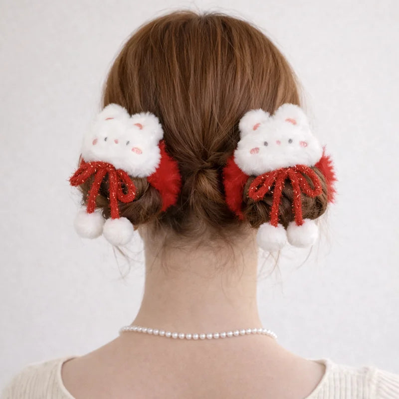 Fashion Cute Animals Rabbit Ribbon Bowknot Scrunchies for Girls Sweet Elegant Hair Ties for Women Ladies Hair Accessories