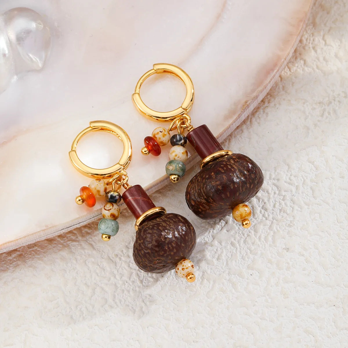 Women Retro Bodhi Seeds Natural Stone 18k Gold-plated Earring Charms Dainty Low MOQ Factory Price Jewelry for Female Daily