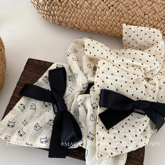 Women's Vintage Female Cat Print Dots Bowknot Ponytail Holder Kerchief Scrunchies Elegant Hair Ties Accessories for Daily Use