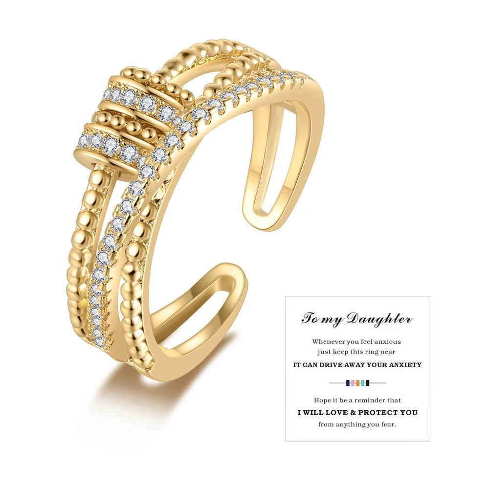 Double-layer Zircon Open Rings Women's Adjustable Beaded Band Stress Relief Rings Elegant Fashion Jewelry Accessories Wholesale