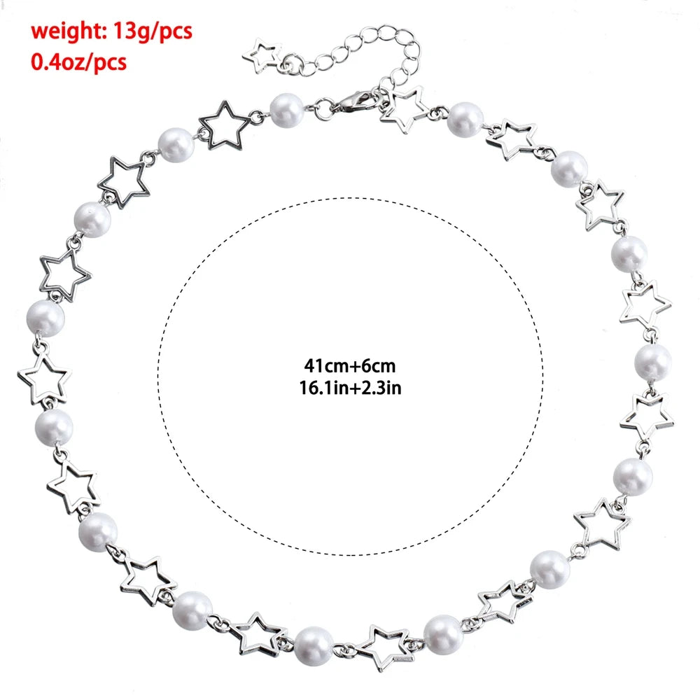 Fashion Star Sweet Imitation Pearl Necklaces for Girls Elegant Graceful Glamorous Jewelry for Women Ladies Accessories Wholesale