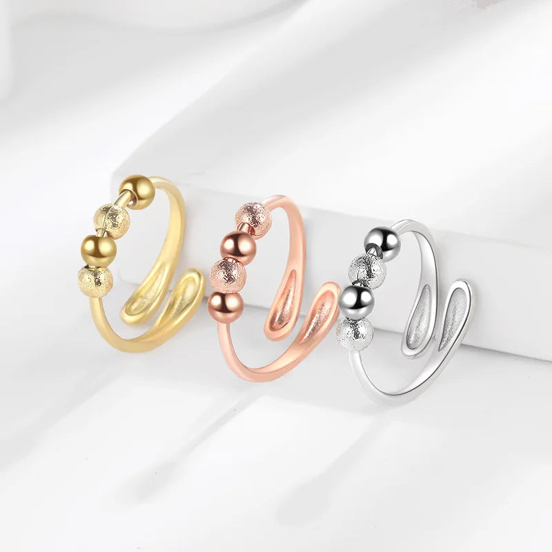 Adjustable Bead Open Rings for Women Solid Colors Modern Minimalist Anxiety Rotatable Design Ring Fashion Jewelry Gift Wholesale