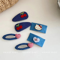 Simple Sweet Cute Denim Kitty Heart shaped Hair Clips for Baby Girls Fashion Haarspange for Kids Children Hair Accessories