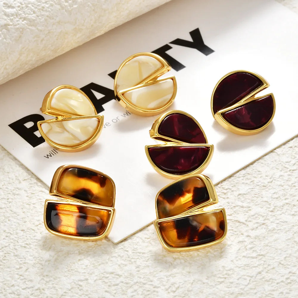High-end Split Geometric Design Stud Earrings Women Acetate Leopard Print Resin Simple Vintage Ear Jewelry Accessories Wholesale