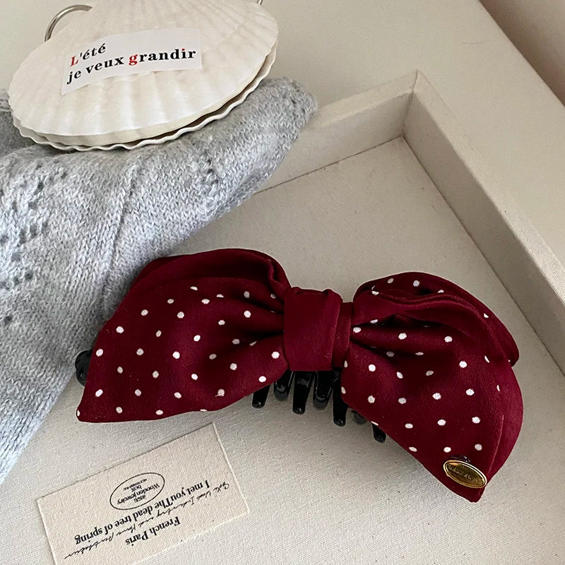 Fashion Bowknot Polka Dot Hair Clips for Girls Sweet Elegant Trendy Banana Clips for Women Ladies Hair Accessories in Stock