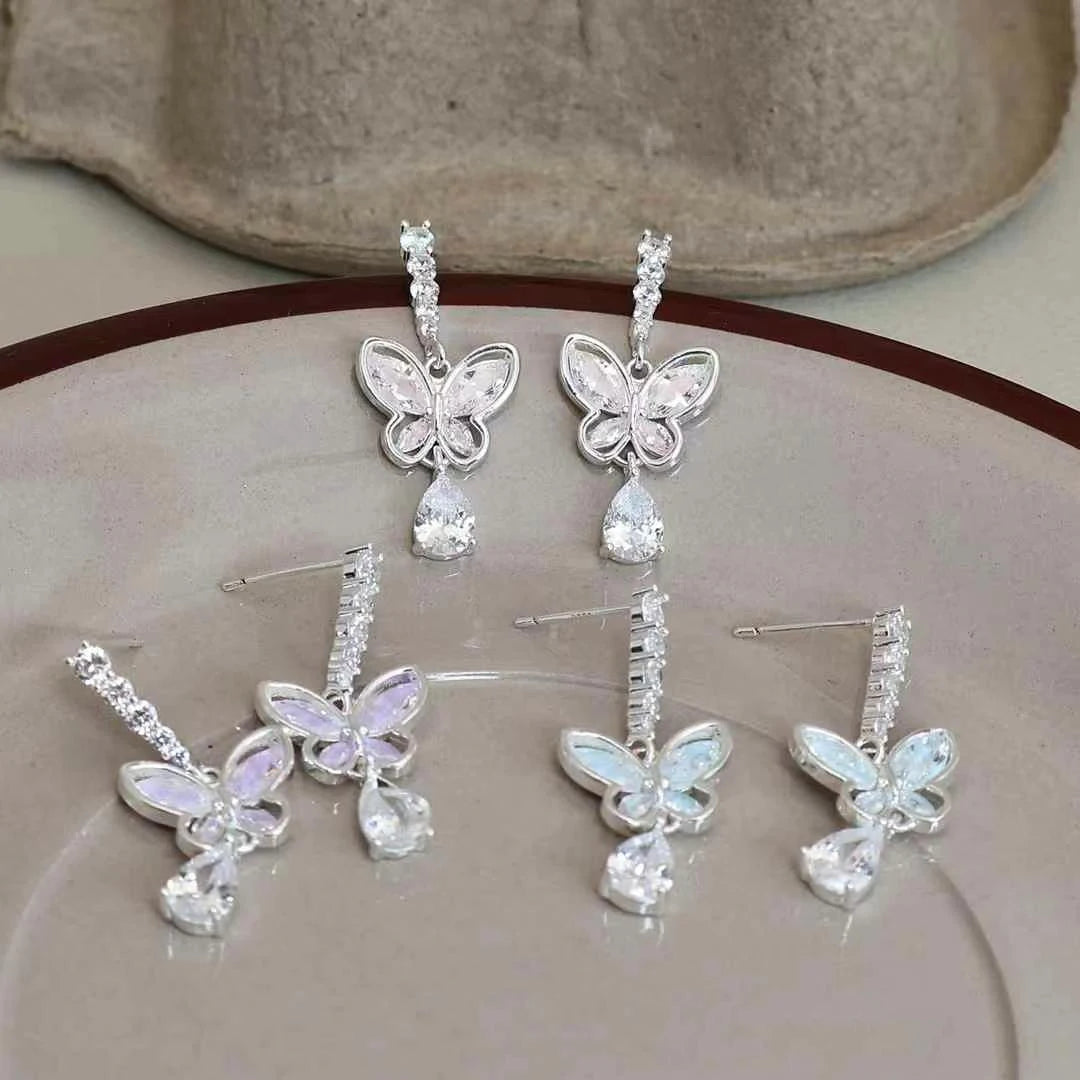 Luxury Glitter Butterfly Sweet Bowknot Drop Earrings for Girls Cute Trendy Stylish Jewelry for Women Lady Accessories Wholesale
