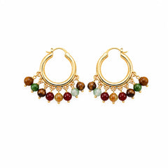 Fashion Natural Stone Copper 18K Gold Plated Beads Hoop Earrings for Girls Boho Vintage Jewelry for Women Ladies Wholesale Bulk