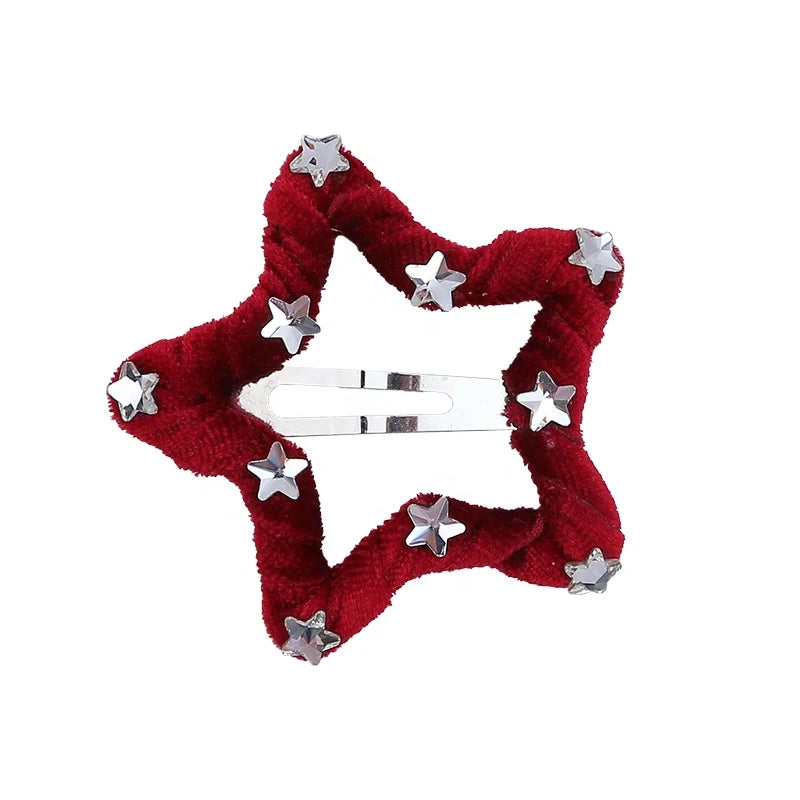 Star Fashion Velvet Glitter Hair Clips for Baby Girls Trendy Sweet Cute Christmas for Kids Children Hair Accessories in Stock