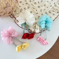 Girl Flower Ribbon Solid Color Large Hair TIes Sweet Fashion Ponytail Holder in Stock Scrunchies Accessories for Kids Children