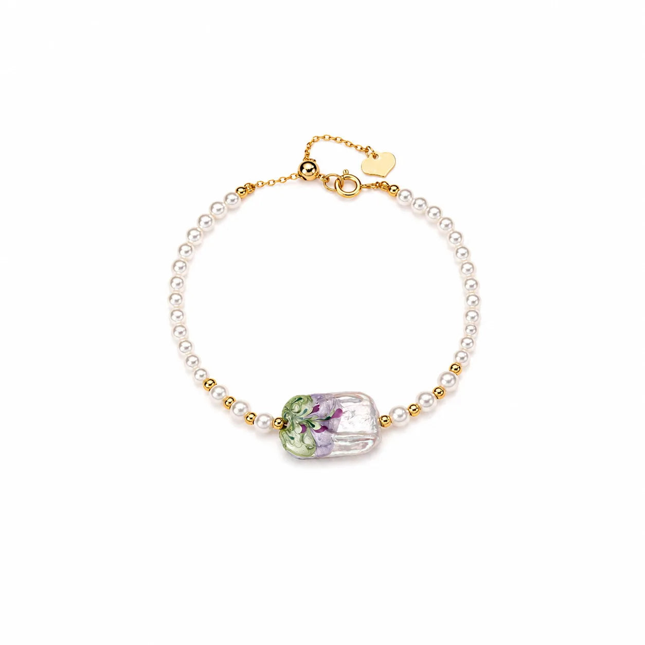 Fashion 18k Gold Copper Freshwater Pearl Bracelets for Girls Sweet Hand-Painted Drip Glaze Jewelry for Women Ladies Wholesale