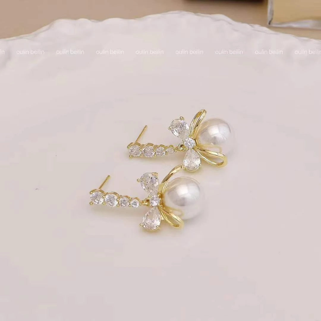 Fashion Sweet Simple Classic Imitation Pearl Drop Earrings for Girls  Elegant Art Deco Glamorous Jewelry for Women Accessories