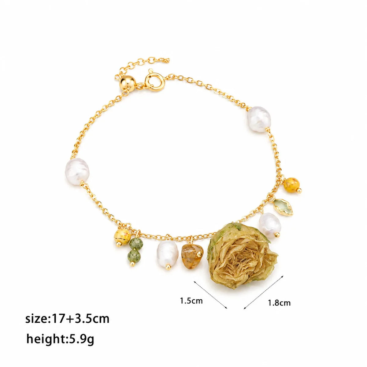 Fashion Rose Dried Flowers Freshwater Pearl Glass Crystal Yellow Jasper Bracelets for Girls Jewelry for Women Ladies Wholesale