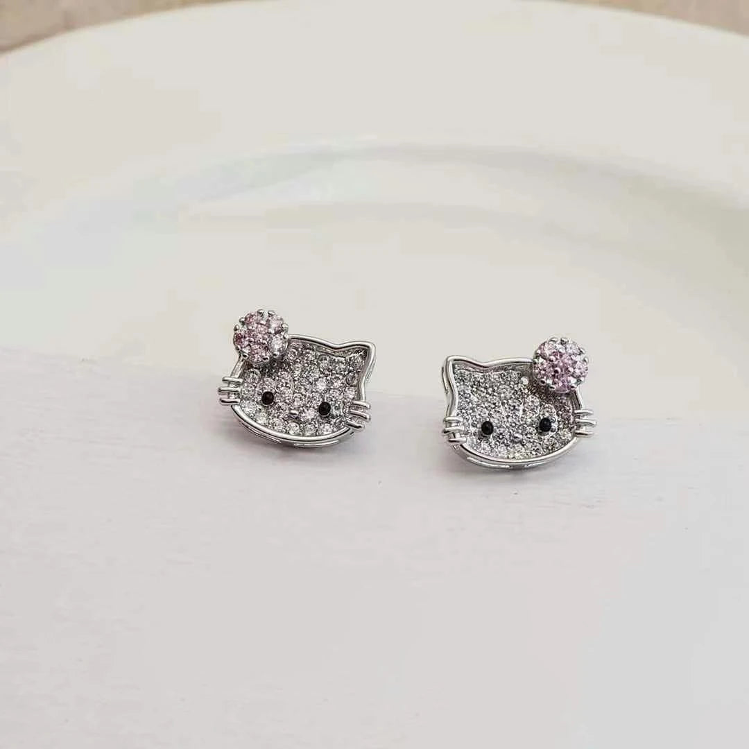 Fashion Glitter Sweet Animals Kitty Cat Stud Earrings for Girls Cute Simple Flower Jewelry for Women Ladies Accessories Chic