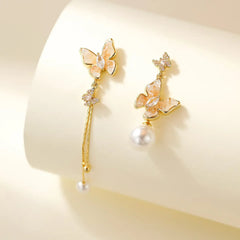 Fashion Sweet Trendy Butterfly Tassel Imitation Pearl Drop Earrings for Girls Elegant Jewelry for Women Ladies Accessories