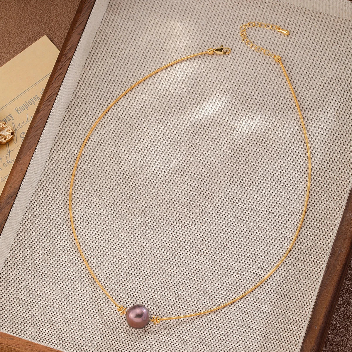 Women Simple Chain Glass Pearl 18k Gold-plated Purple Necklace Low MOQ Bulk in Stock  Elegant Jewelry for Female Causal Party