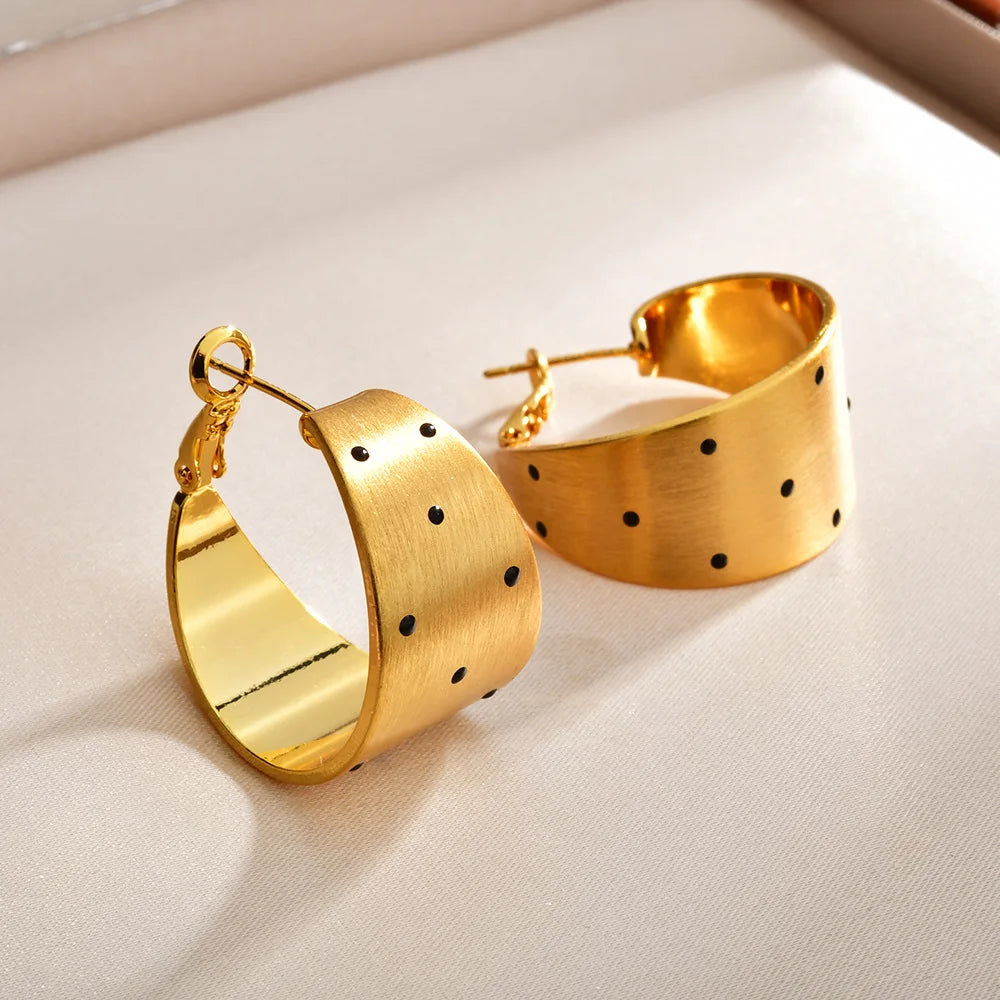 Wide Polka Dot Hoop Earrings Women Gold Brushed Metal Statement Earrings Fashion Jewelry Lightweight Party Accessories Wholesale