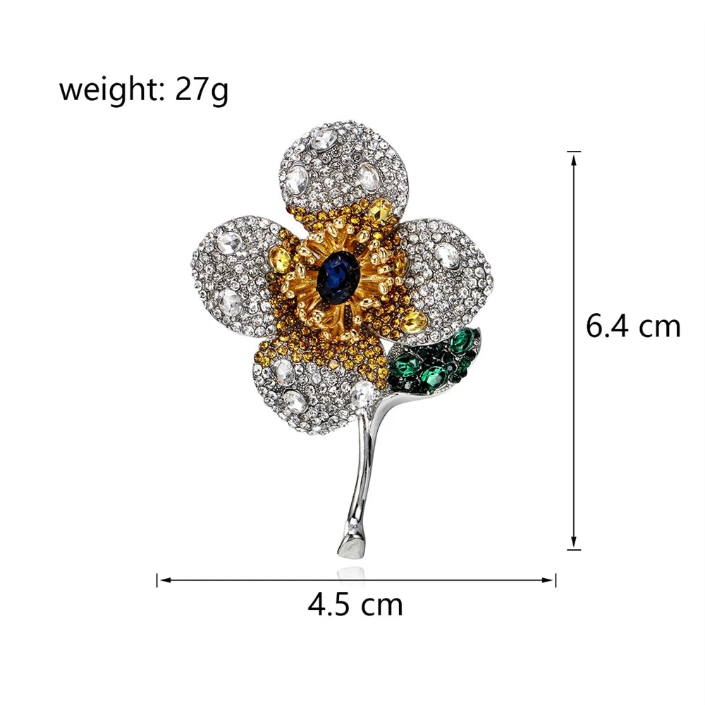 Fashion New Style Glitter Sparking Flowers Brooches for Girls Sweet Elegant Floral Pins Jewelry for Women Ladies Accessories