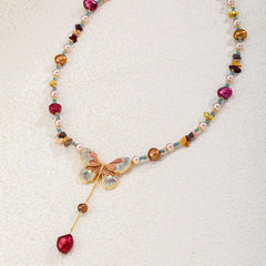 Female Freshwater Pearl 18k Gold-plated Stone Butterfly Necklace Charms Dainty Glamorous Factory Price in Stock  Party Jewelry