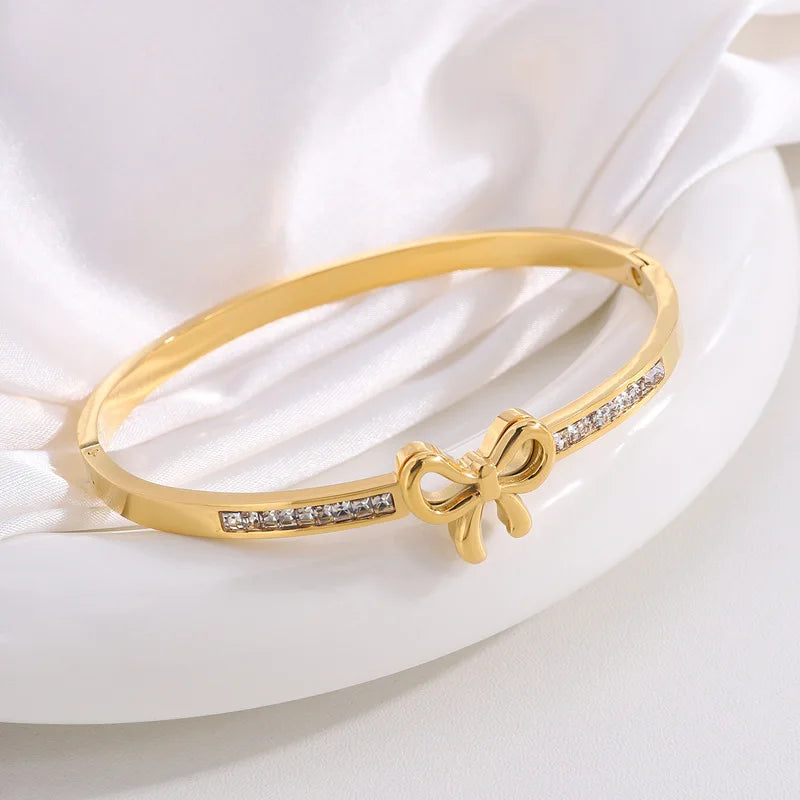 Fashion Elegant Glitter Bowknot Bangles for Girl Romantic Sweet Vintage Glamorous Trendy Jewelry for Women Accessories Wholesale