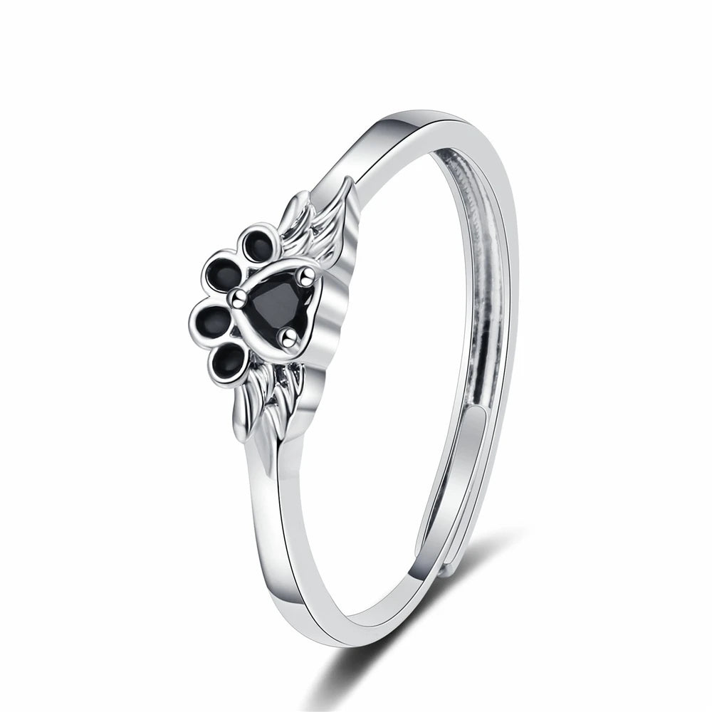 Cute Black Paw Rings Korean Style Personalized Opening Adjustable Small Animal Ring Women Fashion Dainty Accessories Wholesale