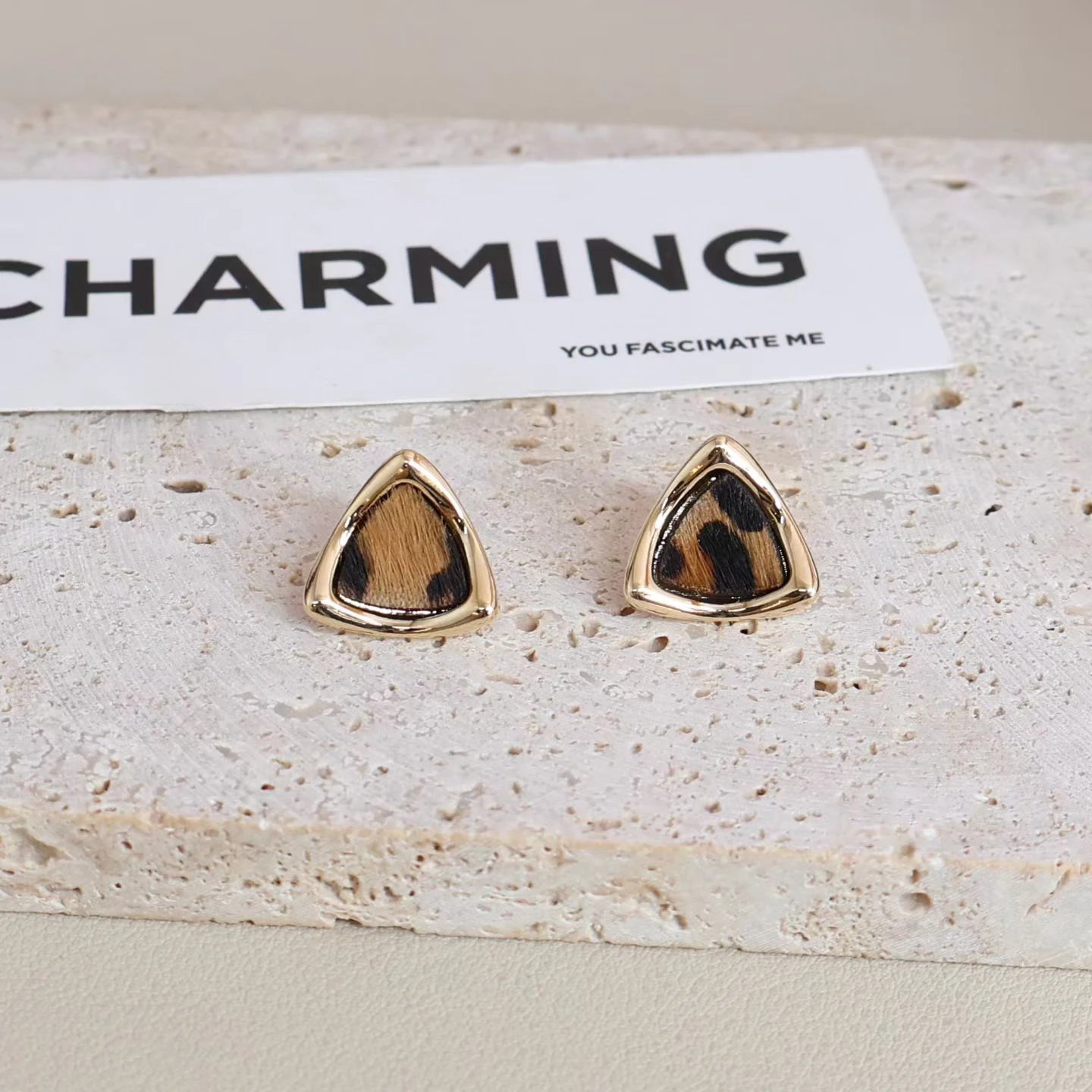 Women Heart Square Circle Shape Leopard Print Small Stud Earring Fashion Elegant Simple Bulk Order Jewelry Accessories for Daily