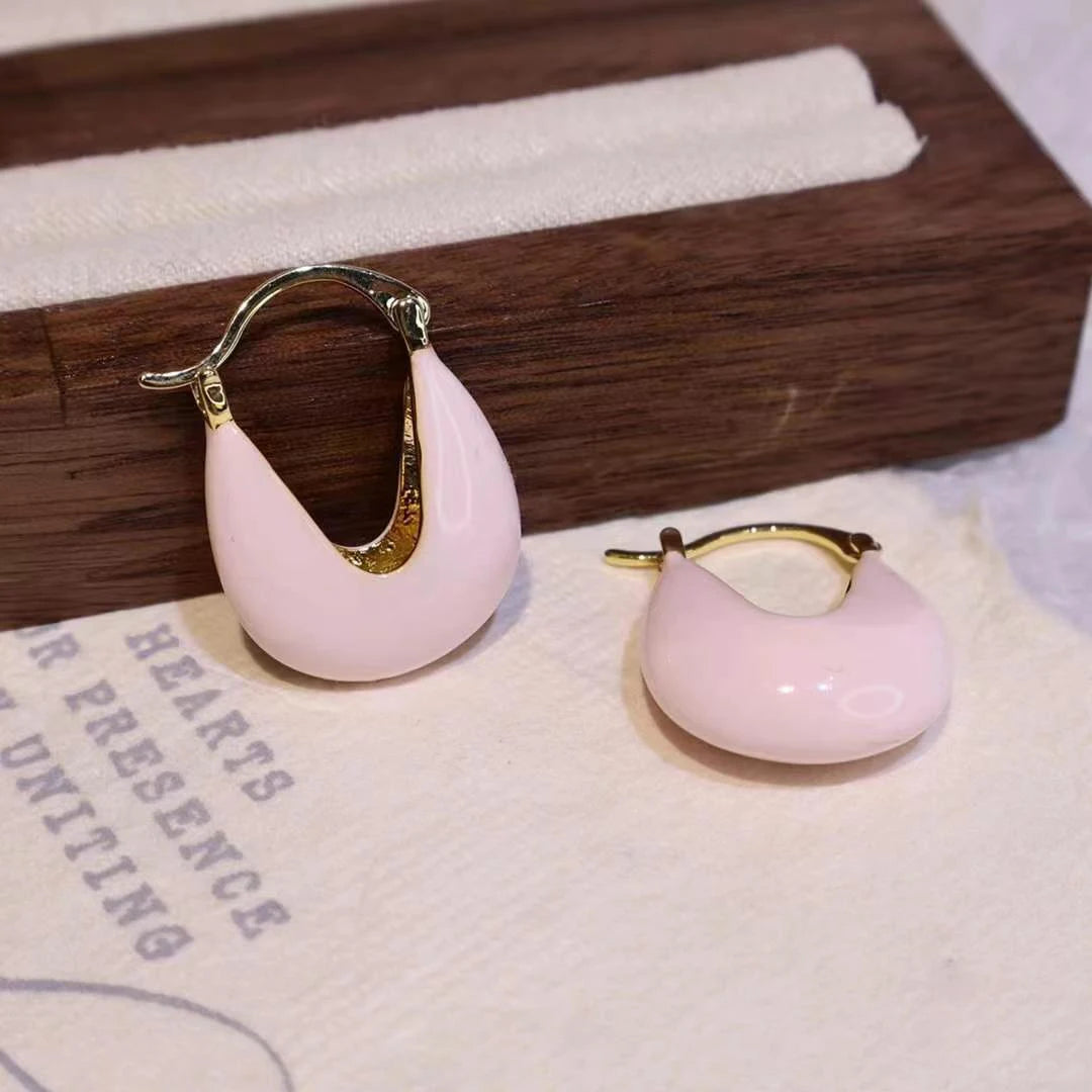 Fashion Simple Minimalistic Solid Color Trendy Hoop Earrings for Girls Cute Retro Vintage Jewelry for Women Ladies Accessories
