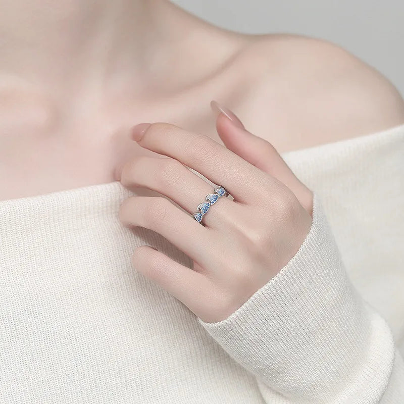 Cross-border Summer Zircon-encrusted Wave Rings Fashionable Simple Women's Elegant Sweet Jewelry Gift Idea Accessories Wholesale