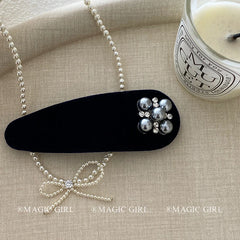 Women Black Imitation Pearl Rhinestone Snap Clips Elegant Sparking Fashion Customized in Stock Hairpins Accessories for Female