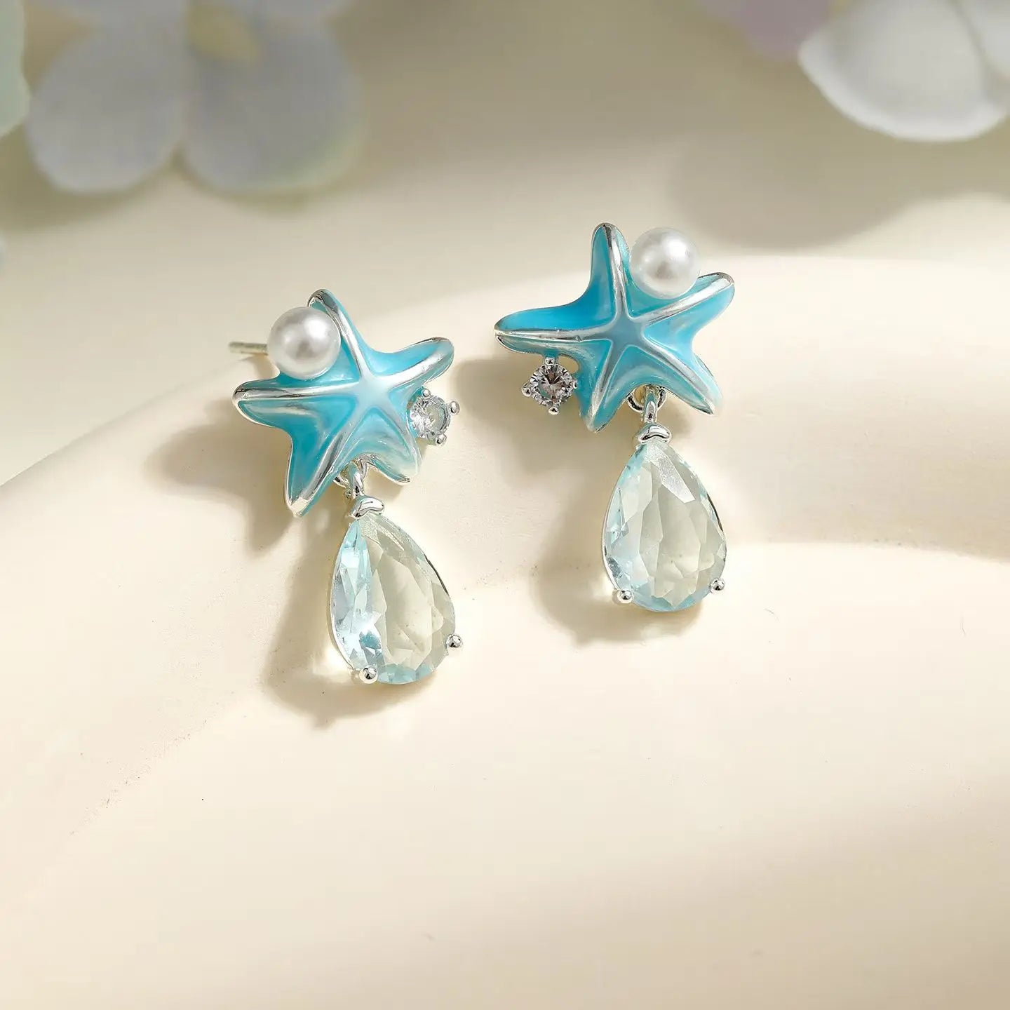 Luxurious Glitter Ocean Star Sparkle Drop Earrings for Girls Rhinestone Butterfly Jewelry for Women Ladies Accessories Princess