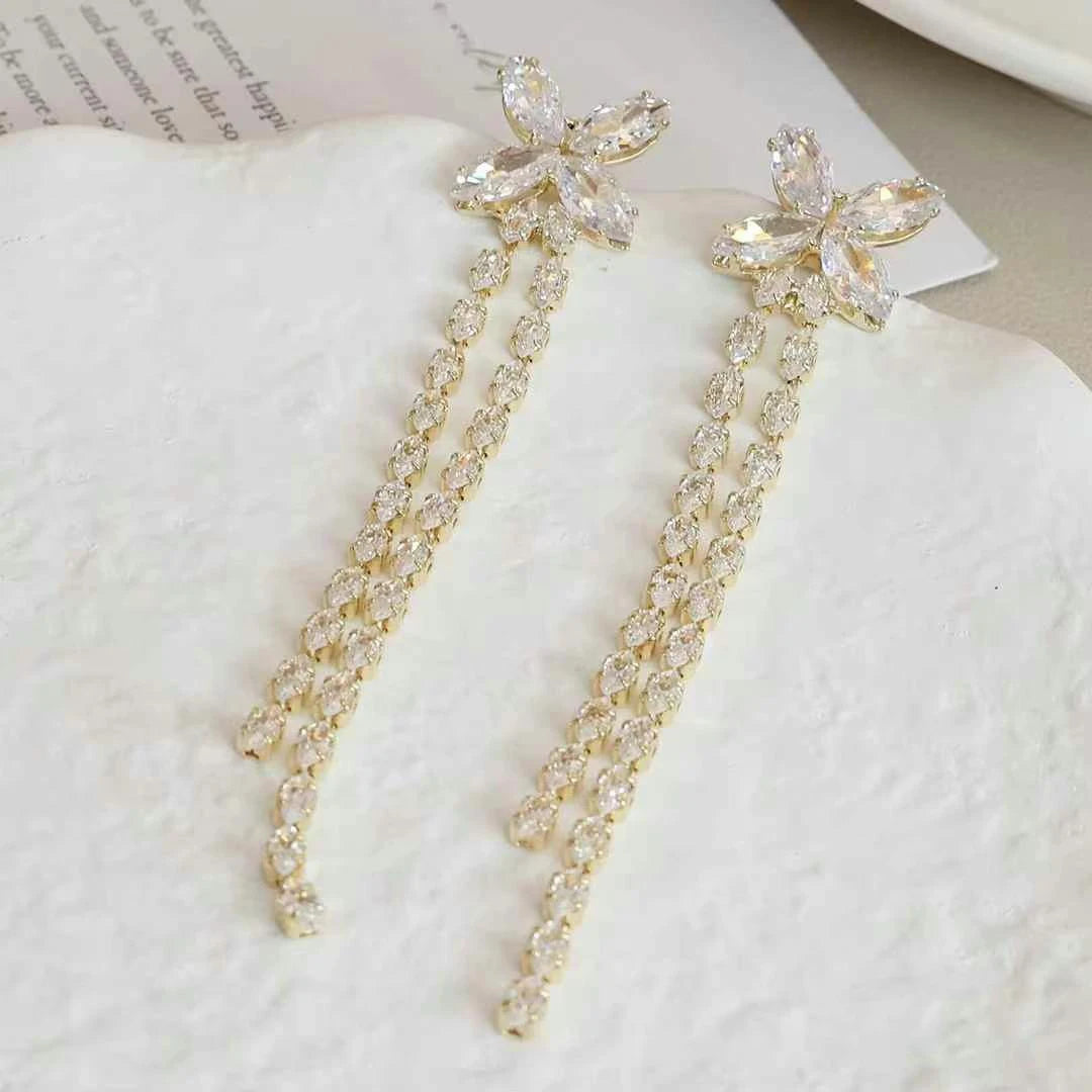 Female Tassel Square Shape New Design Rhinestone Drop Earring Fashion Sparking Glitter Luxurious Bulk Daily Jewelry Accessories