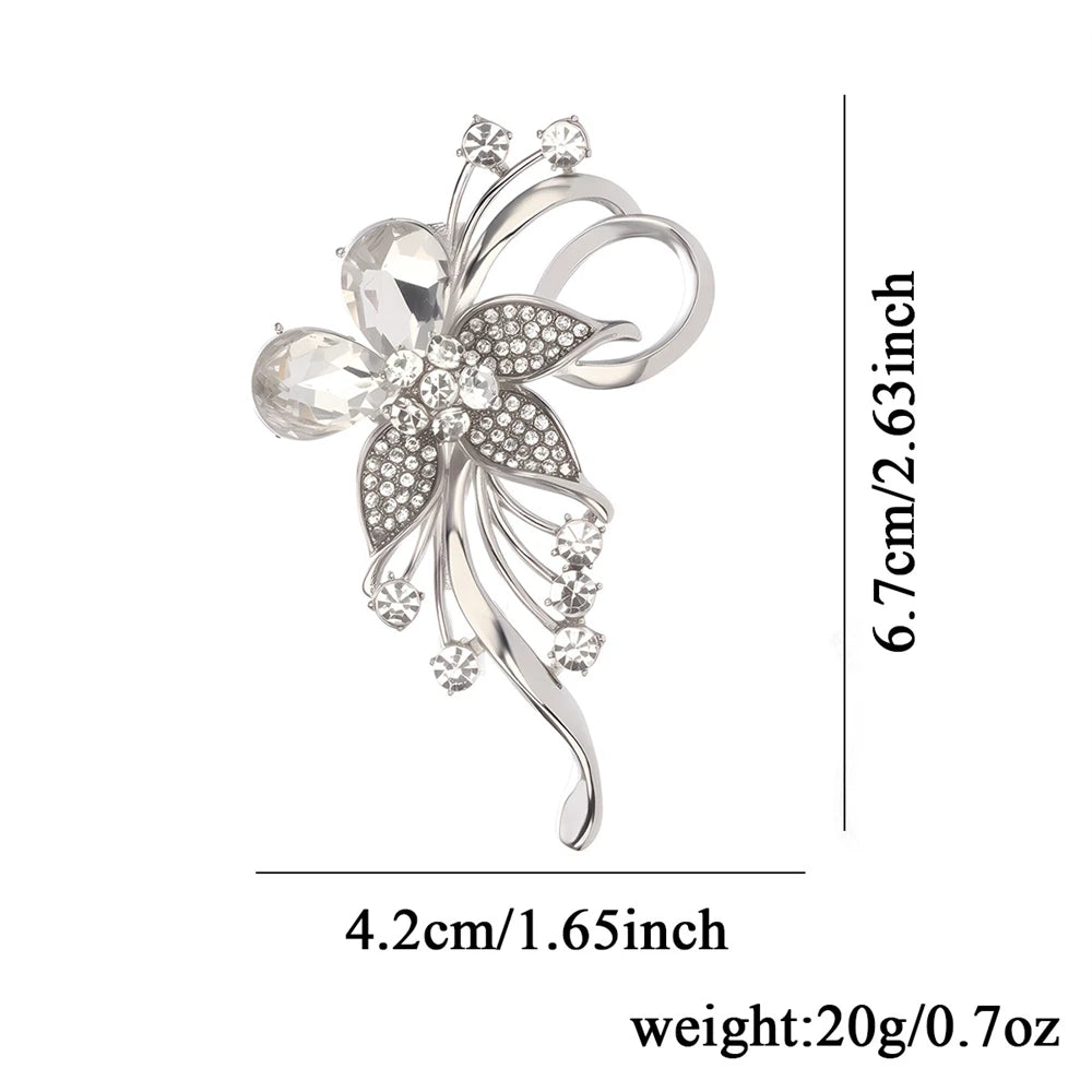 Fashion Glitter Sparking Rhinestone Brooches for Girls Sweet Flowers Floral Pins Jewelry for Women Ladies Accessories Wholesale