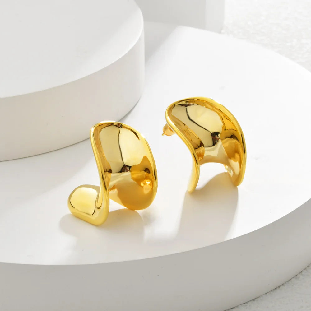 Minimalist Irregular Wavy Metal Earrings 14K Gold Plated Geometric Earrings Chunky Statement Jewelry Gift for Women Accessory