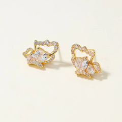Sweet Trendy Fashion Stylish Rhinestone Heart Shaped Glitter Stud Earrings for Girls Elegant Jewelry for Women Accessories
