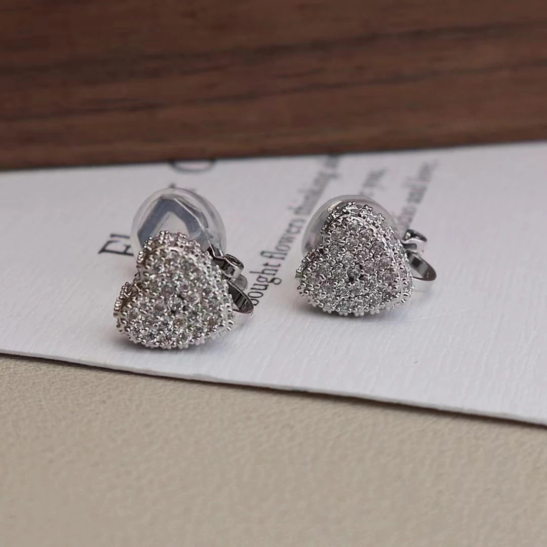 Ladies Heart Shape Imitation Pearl Small Clip-on Earring Fashion Glitter Affordable Wholesale High Quality Jewelry Accessories