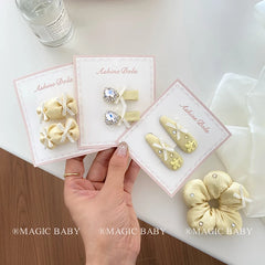 Cute Elegant Bowknot Hair Clips for Baby Girls Yellow Solid Color Alloy Fabric Fashionable Alligators Hair Accessories for Kids