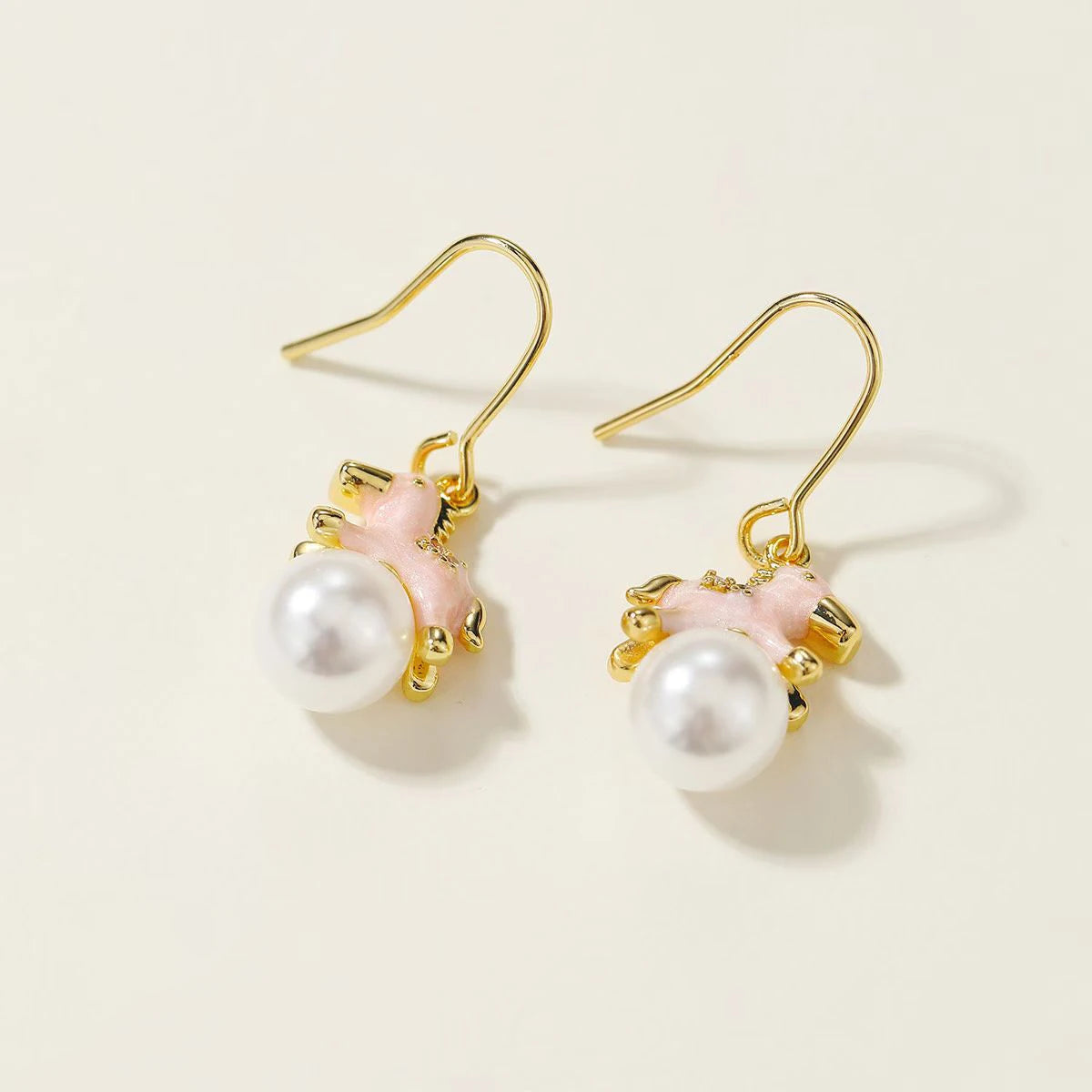 Fashion Sweet Imitation Pearl Animals Horses Drop Earrings for Girls New Year Pink Jewelry for Women Ladies Accessories Chic