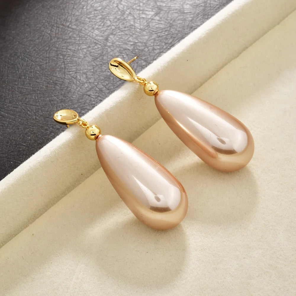 Classic Pink Imitation Pearl Shaped Drop Earrings Elegant Statement Dangle Long Ear Jewelry Women Formal Event Wedding Gift Bulk