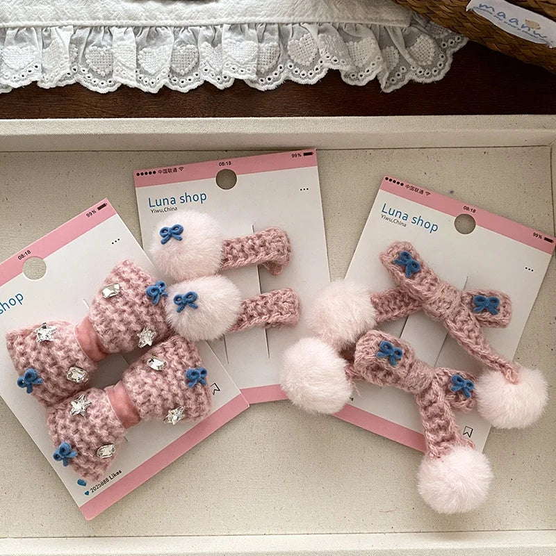 Pink Classic Solid Color Hair Clips for Baby Girls Cute Princess Style Alligators for Kids Children Hair Accessories Bowknot