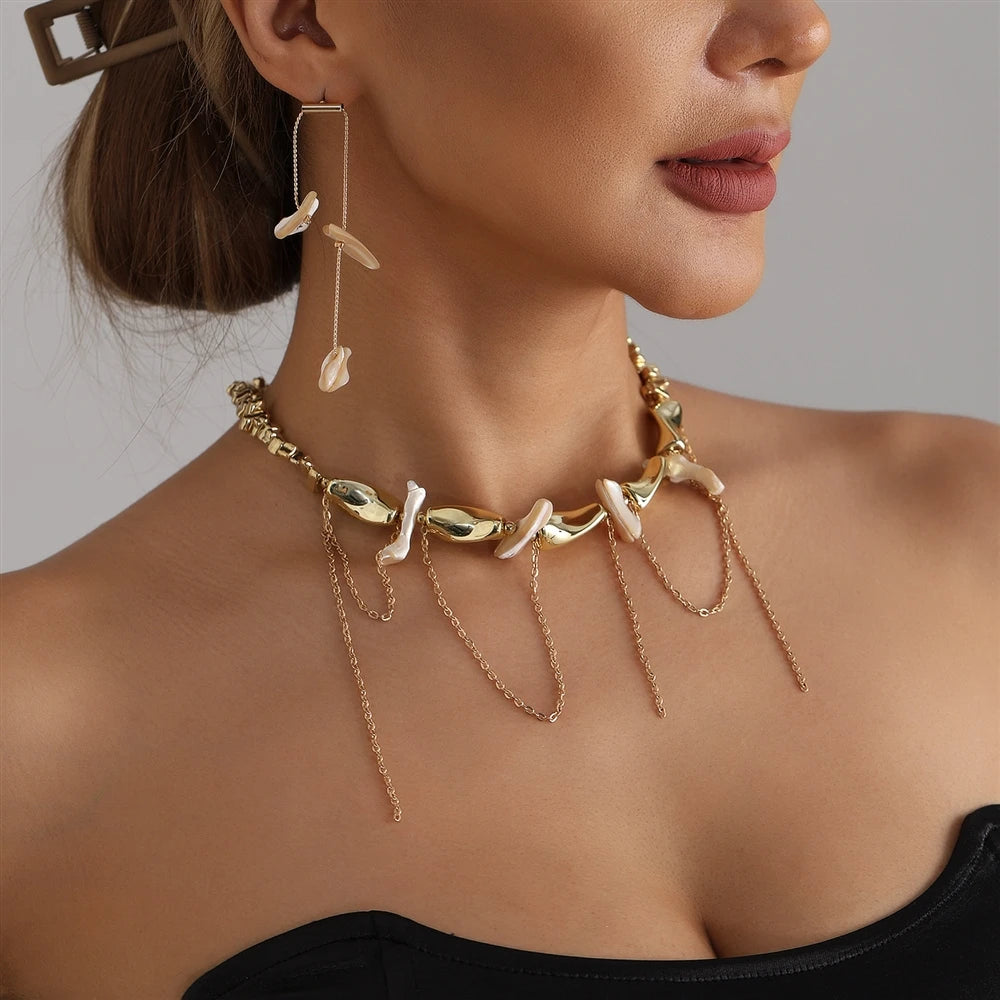 Fashion Trendy Bold Dainty Tassel Necklaces for Girls Glamorous Insta Earrings JewelrySuits Sets for Women Ladies Accessories