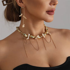 Fashion Trendy Bold Dainty Tassel Necklaces for Girls Glamorous Insta Earrings JewelrySuits Sets for Women Ladies Accessories