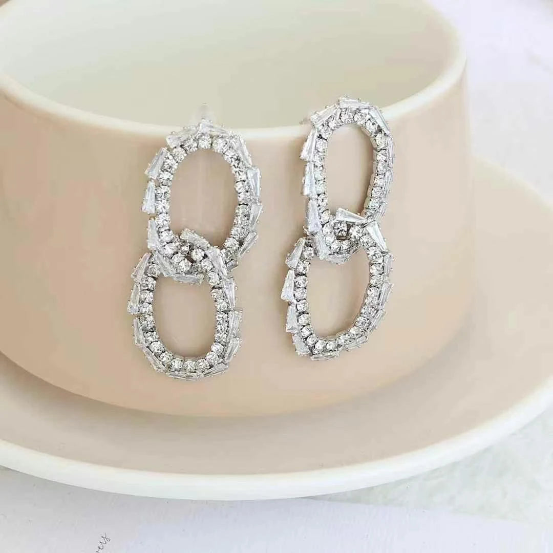 Ladies Heart Square Shape Rhinestone Decorative Medium New Design Drop Earring Fashion Sparking Bulk Jewelry Accessory for Daily