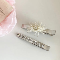 Women 2025 Hot Sale Silver Imitation Pearl Rhinestone Alligator Clips Elegant Simple Chic in Stock Hairpin Accessories for Girls