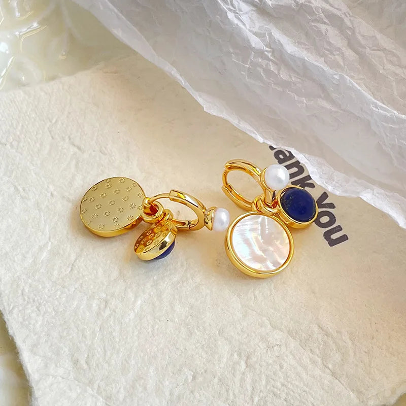 Fashion White Mother of Pearl Lapis Lazuli Drop Earrings for Girls Vintage Jewelry for Women Ladies Wholesale Natural Stone