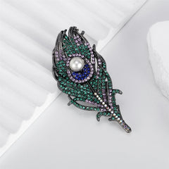 Fashionable Glitter Sparking Rhinestone Feather Elegant Brooches for Girls Vintage Pins Jewelry for Women Ladies Accessories