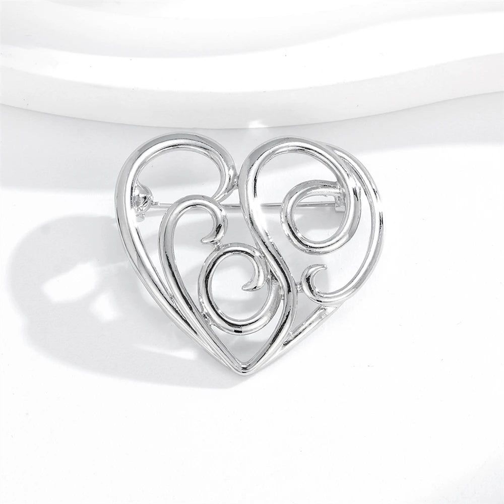 Fashion Simple Minimalistic Heart Shaped Brooches for Girls Sweet Elegant Pins Jewelry for Women Ladies Accessories Wholesale