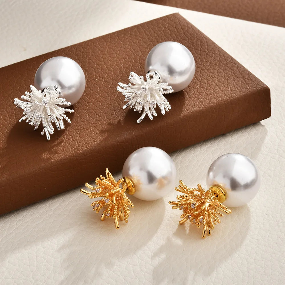Stylish Dual-wear Firework Imitation Pearl Stud Earrings Elegant Unique Exquisite Sweet Trendy Earrings Jewelry Women Wholesale