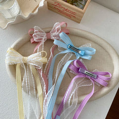 Girls Bowknot Ribbon Solid Color Tulle Small Alligator Clips Simple Sweet Fashion Wholesale in Stock Hairpins Accessory for Kids