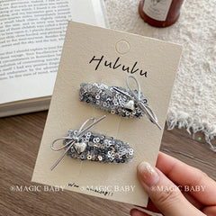 Silver Glitter Sparkle Alloy Hair Clips Chic Baby Girls and Teens Hair Accessories for Party Fashion Stock
